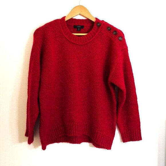 J. Crew Wool Alpaca Blend Button Shoulder Sweater Raspberry Red Size XS - Picture 3 of 6